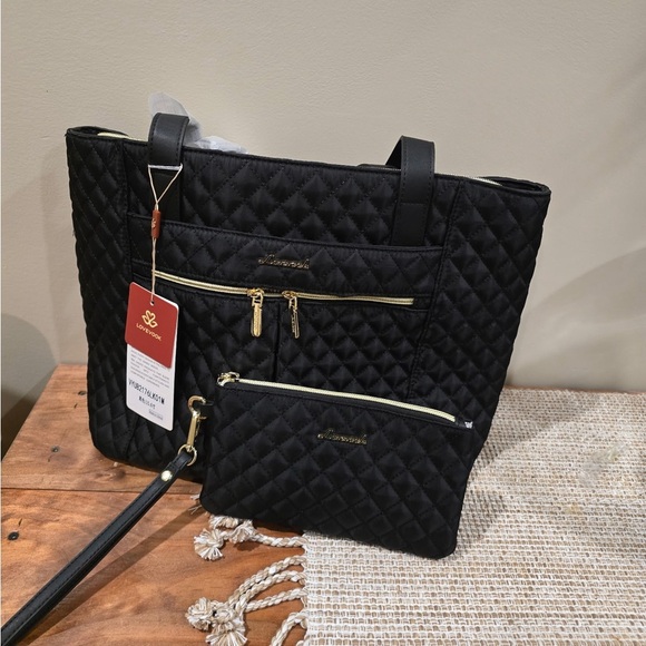 NWT LOVEVOOK Black Quilted Tote Bag with Wristlet - Picture 8 of 9